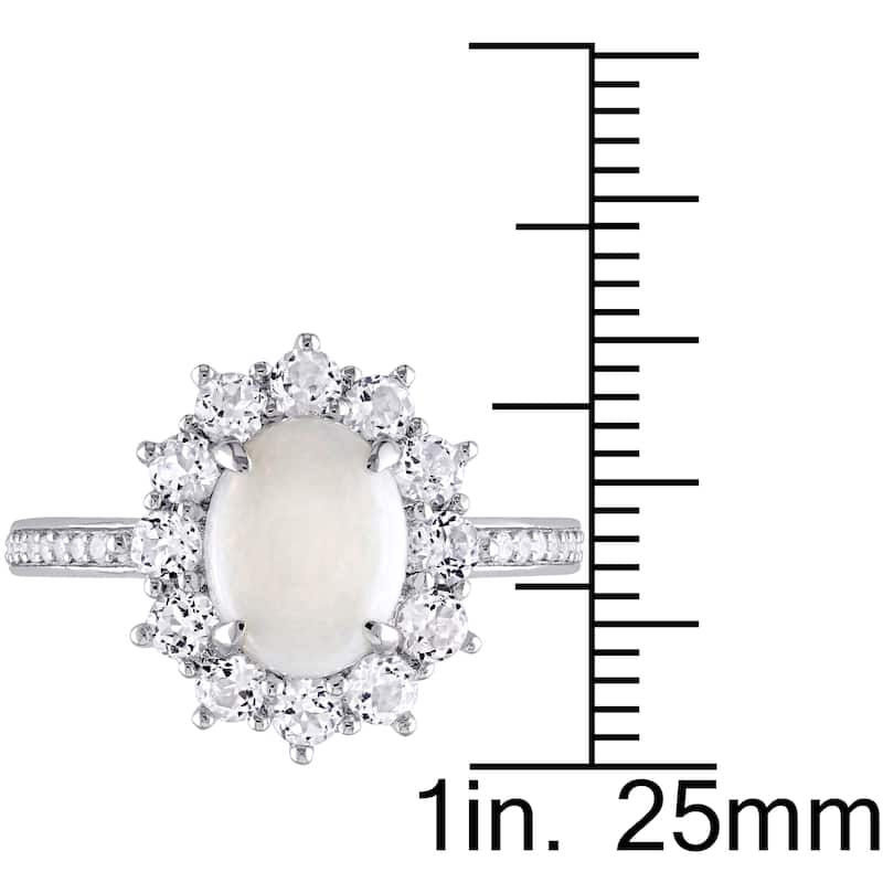 Miadora Sterling Silver Opal, White Topaz and 1/10ct TDW Diamond Halo Cocktail Ring (G-H, I2-I3)