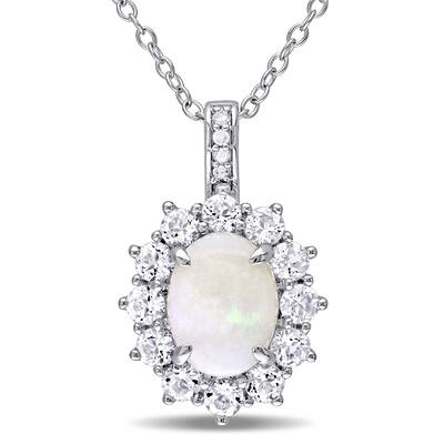 Miadora Sterling Silver Opal, White Topaz and Diamond Accent Halo Necklace