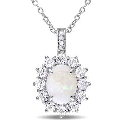 Miadora Sterling Silver Opal, White Topaz and Diamond Accent Halo Necklace