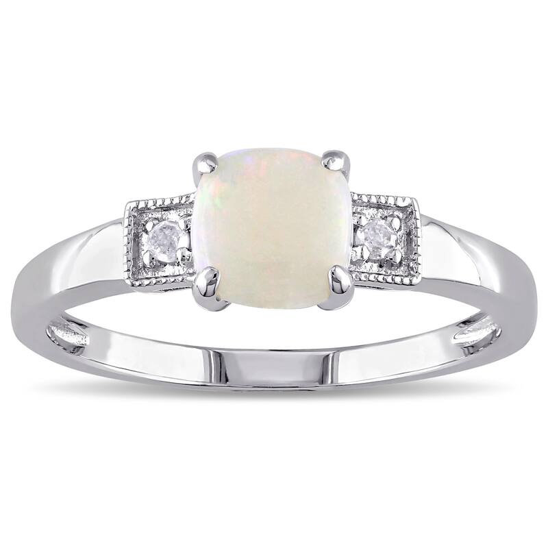 Miadora Sterling Silver Opal and Diamond Accent Cocktail Ring