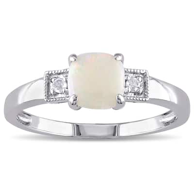 Miadora Sterling Silver Opal and Diamond Accent Cocktail Ring