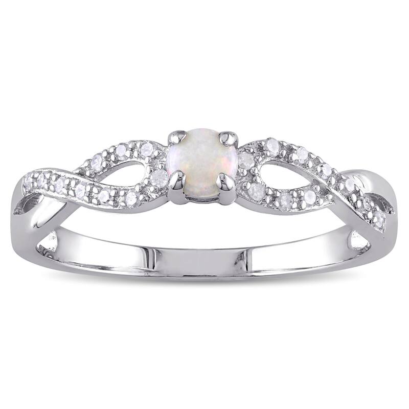 Miadora Sterling Silver Opal and 1/10ct TDW Diamond Infinity Ring (G-H, I2-I3) - 9