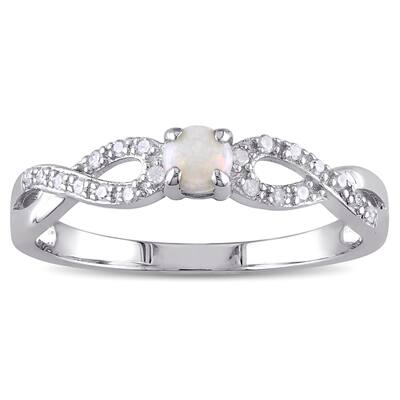 Miadora Sterling Silver Opal and 1/10ct TDW Diamond Infinity Ring (G-H, I2-I3)