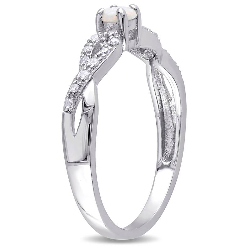 Miadora Sterling Silver Opal and 1/10ct TDW Diamond Infinity Ring (G-H, I2-I3)