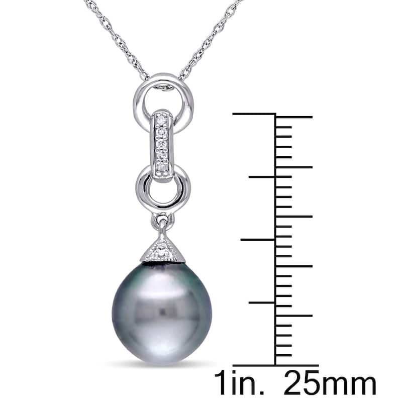 Miadora 10k White Gold Tahitian Platinum Pearl and Diamond Accent Drop Necklace (9.5-10 mm)