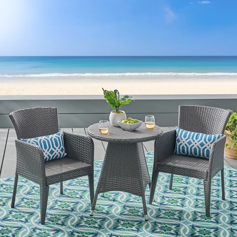 Brayden Outdoor 3-piece Wicker Bistro Set by Christopher Knight Home - N/A - Grey