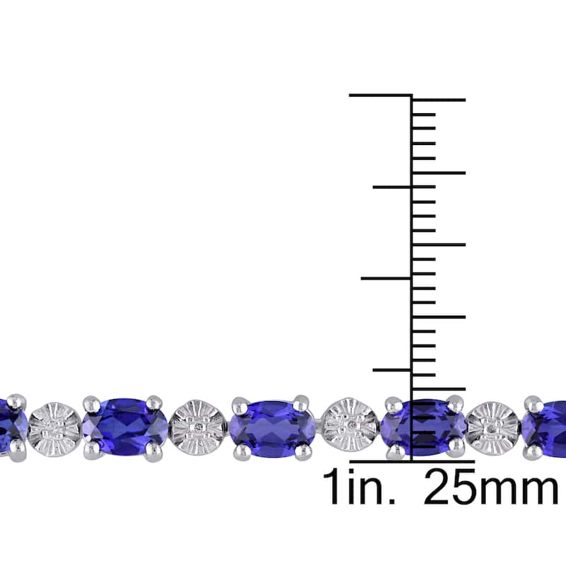 Miadora Sterling Silver Created Blue Sapphire and Diamond Accent Birthstone Tennis Bracelet