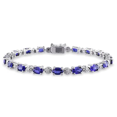 Miadora Sterling Silver Created Blue Sapphire and Diamond Accent Birthstone Tennis Bracelet