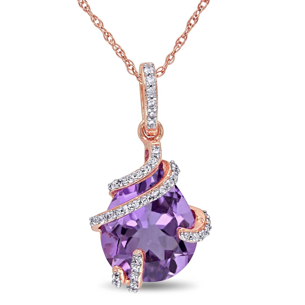 Miadora 10k Rose Gold Amethyst and 1/8ct TDW Diamond Bypass Teardrop Necklace (G-H, I2-I3)