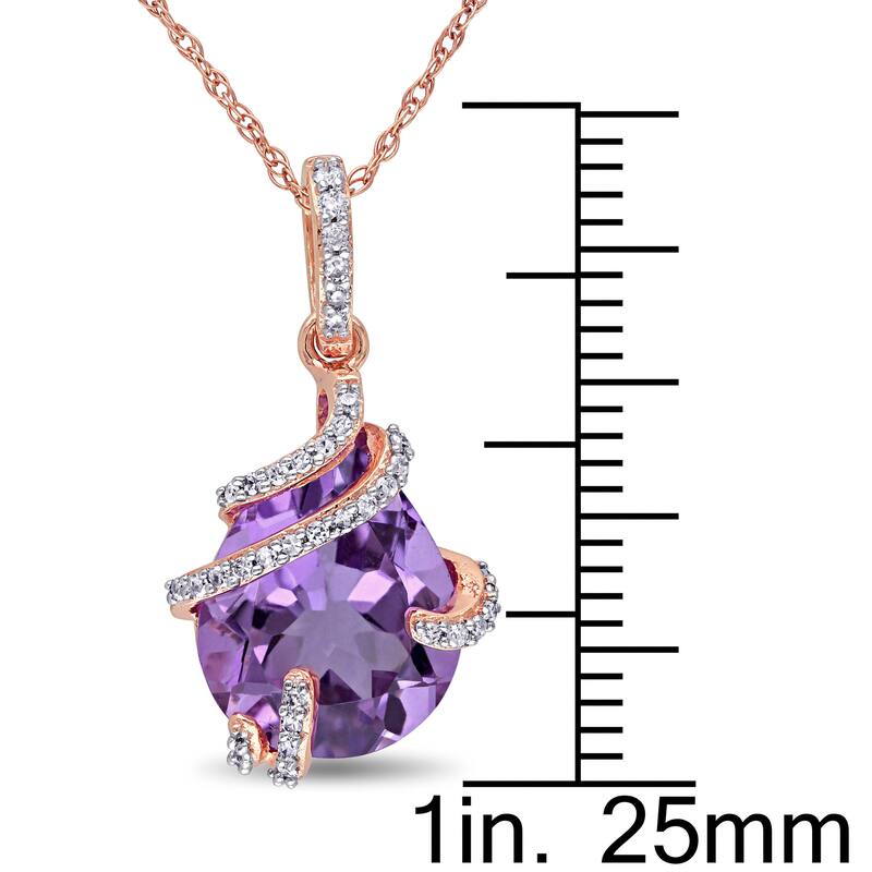 Miadora 10k Rose Gold Amethyst and 1/8ct TDW Diamond Bypass Teardrop Necklace (G-H, I2-I3)
