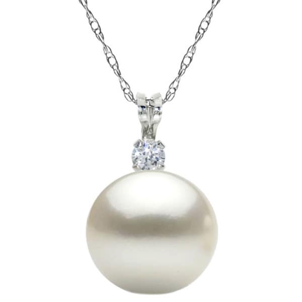DaVonna Sterling Silver Pearl and Cubic Zirconia Pendant Necklace (7 ...