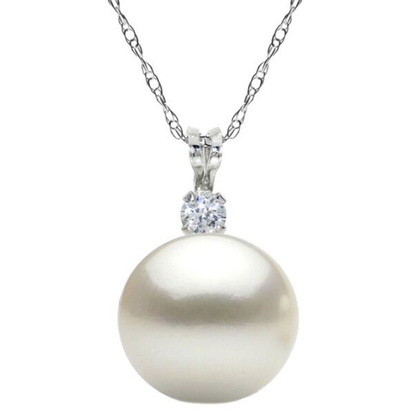 DaVonna Sterling Silver Pearl and Cubic Zirconia Pendant Necklace (7 ...