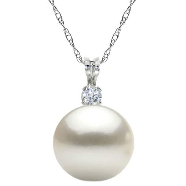 Sterling Silver Freshwater Pearl Drop Pendant Necklace with AAA quality CZ 