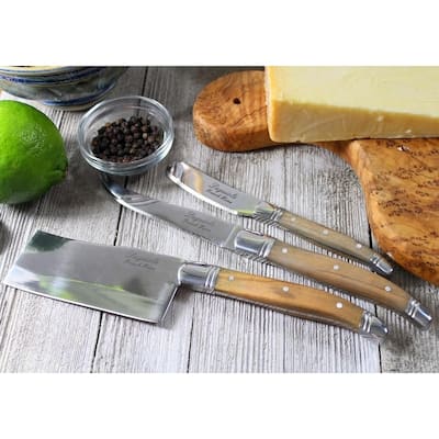 French Home 3 Piece Laguiole Connoisseur Olive Wood Cheese Set - Brown