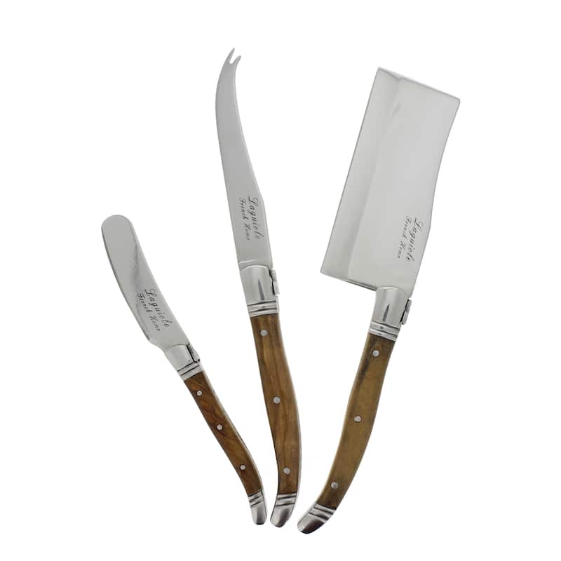 French Home 3 Piece Laguiole Connoisseur Olive Wood Cheese Set - Brown