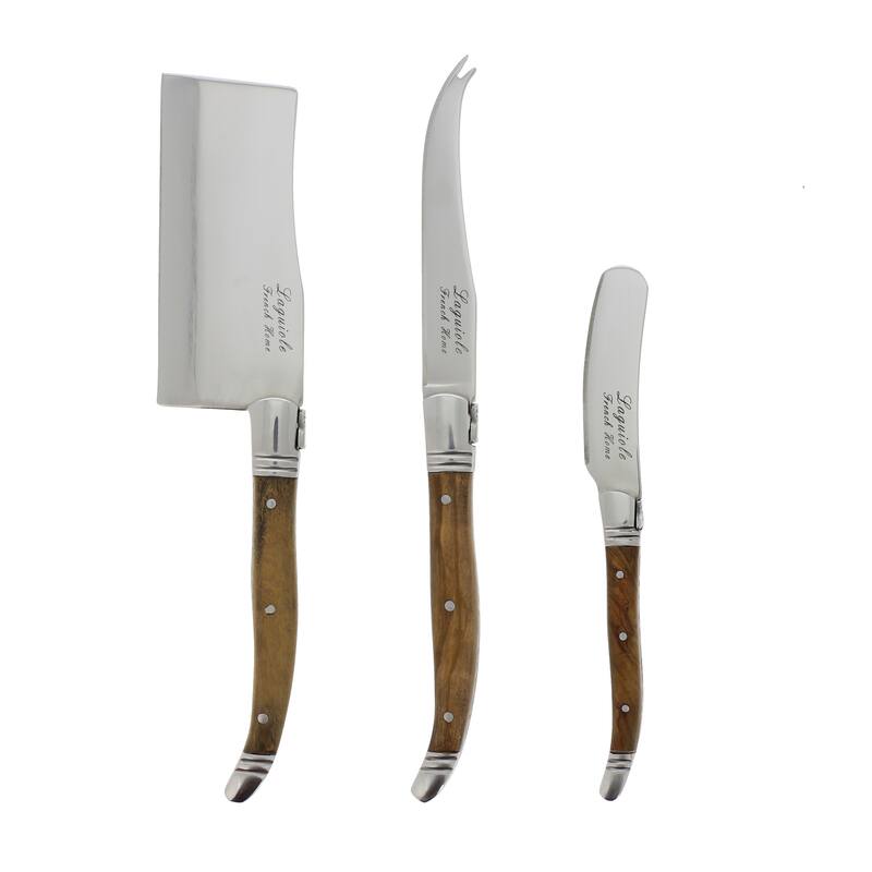French Home 3 Piece Laguiole Connoisseur Olive Wood Cheese Set - Brown