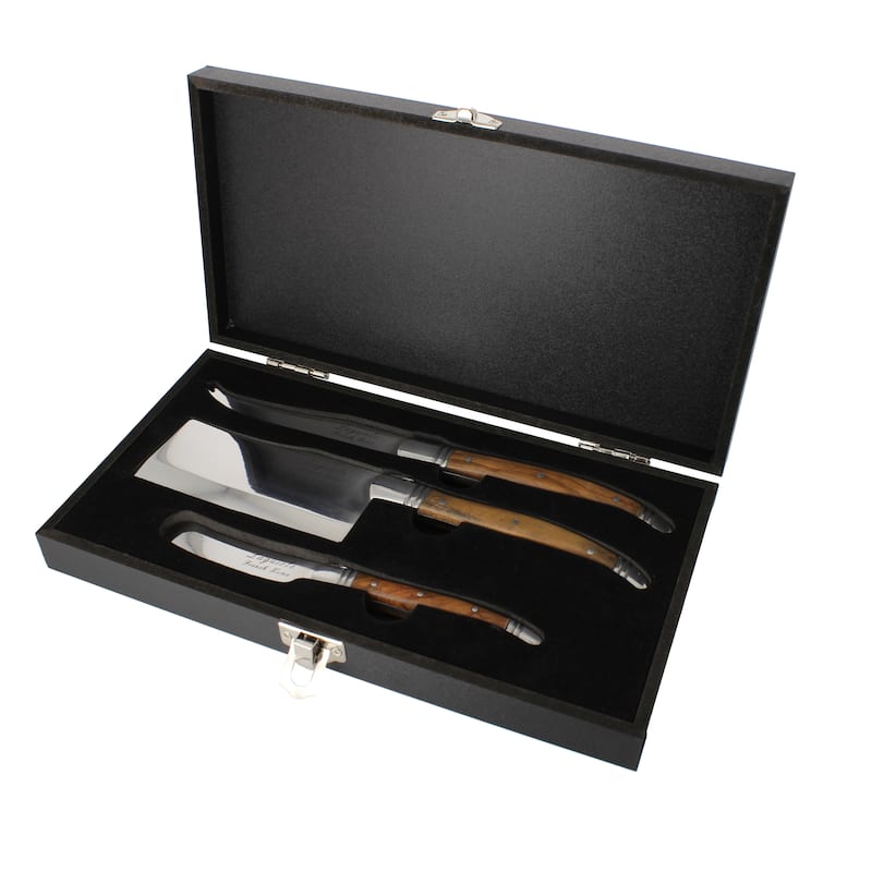 French Home 3 Piece Laguiole Connoisseur Olive Wood Cheese Set - Brown