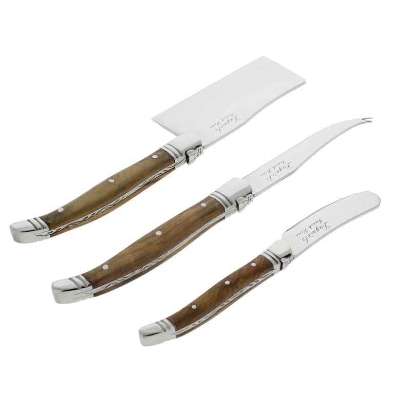 French Home 3 Piece Laguiole Connoisseur Olive Wood Cheese Set - Brown
