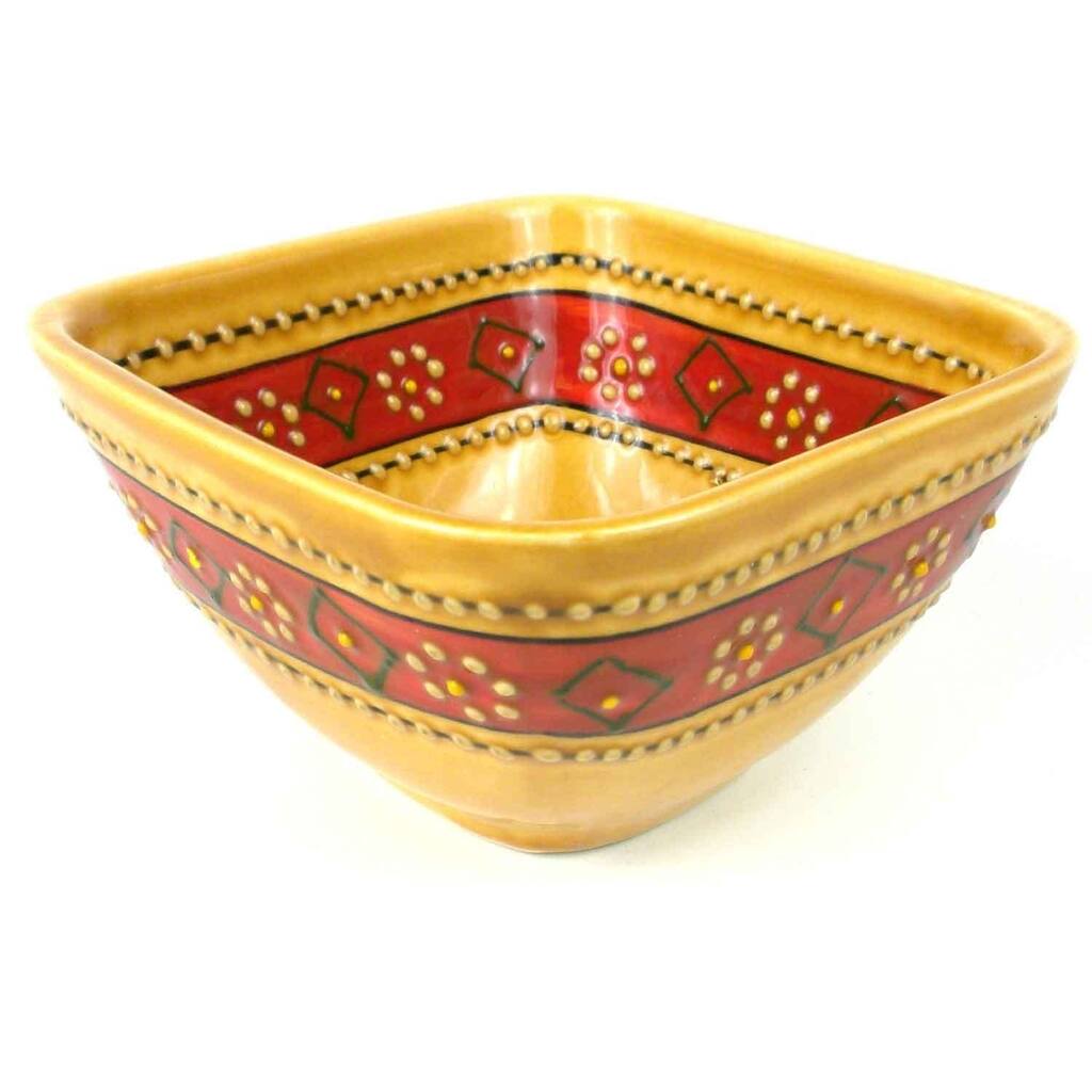 The Curated Nomad Somerset Handmade Yellow and Red Square Bowl