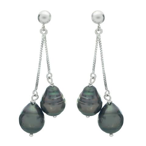 Pearls For You 14k White Gold Tahitian Pearl Dangle Earrings (9-10 mm)
