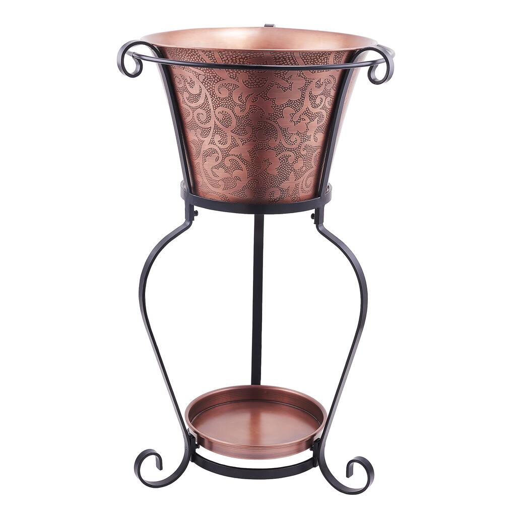 19.75 x 32" Solid Copper Etched Beverage Tub with Stand, 5 Galllon
