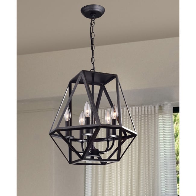 Joshua 5-light Multangular Iron Chandelier in Antique Black (As Is