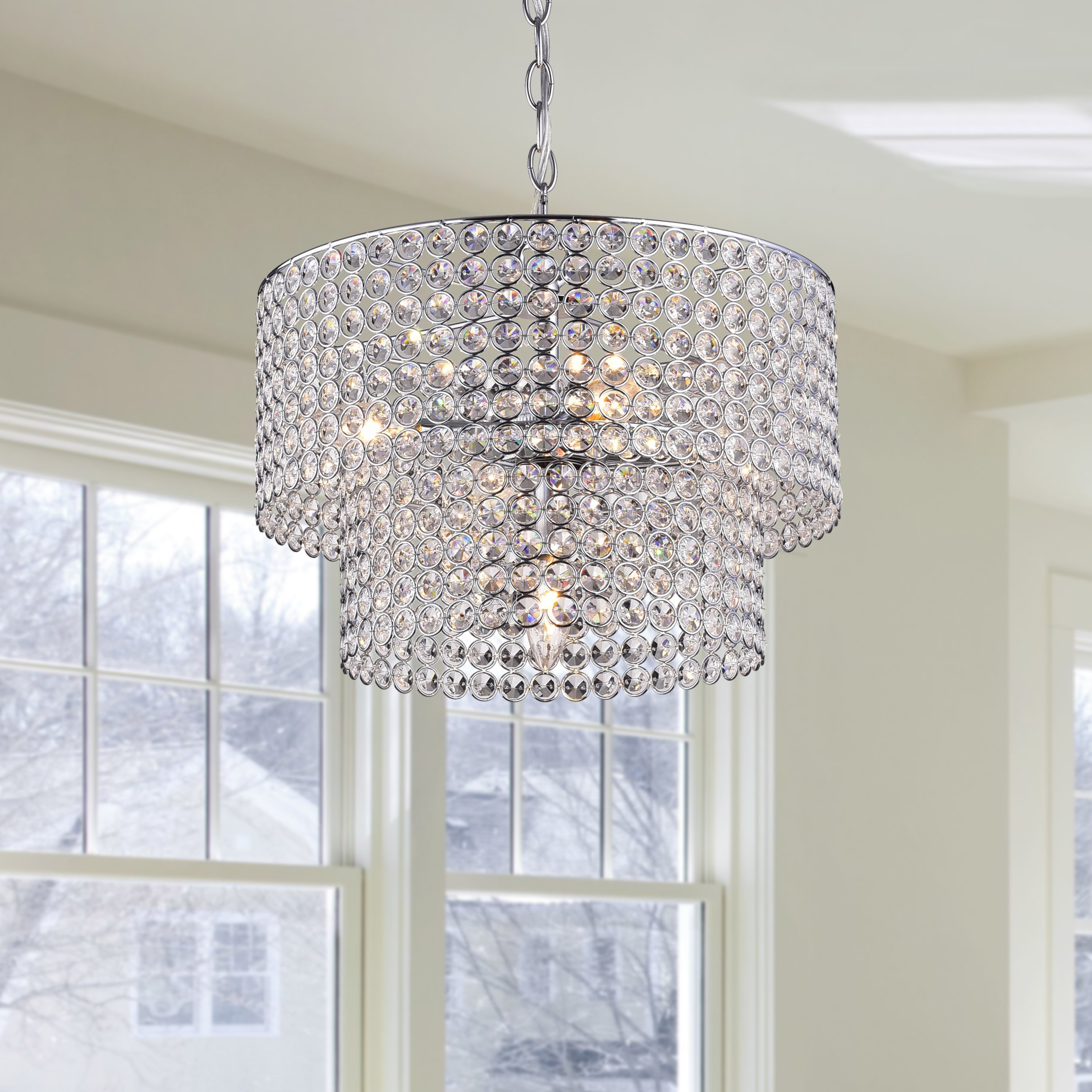Ainhoa 5-light Chrome Double Round Crystal Chandelier (5-Light, Chrome, Double Round, Crystal Chandelier) - Chandeliers For Bedrooms by Overstock.com