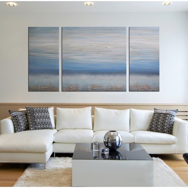 Hand-painted 'Abstract Ocean' 3-piece Gallery-wrapped Canvas Art Set ...