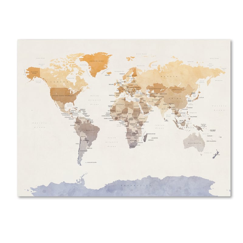 Michael Tompsett 'Watercolour Political Map of the World' Canvas Wall Art - 24x32