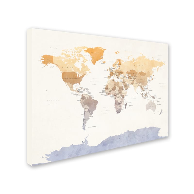 Michael Tompsett 'Watercolour Political Map of the World' Canvas Wall Art