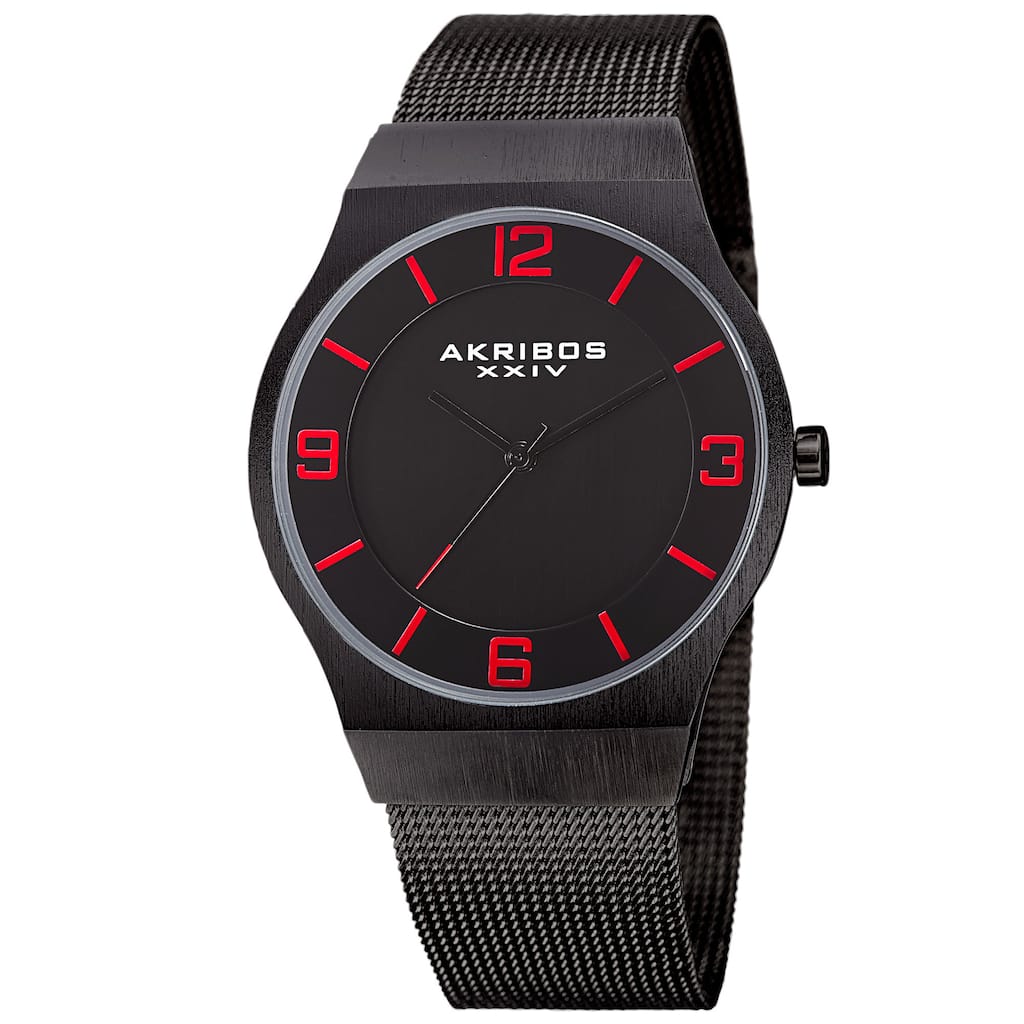Akribos XXIV Men's Quartz Stainless Steel Mesh Black Bracelet Watch