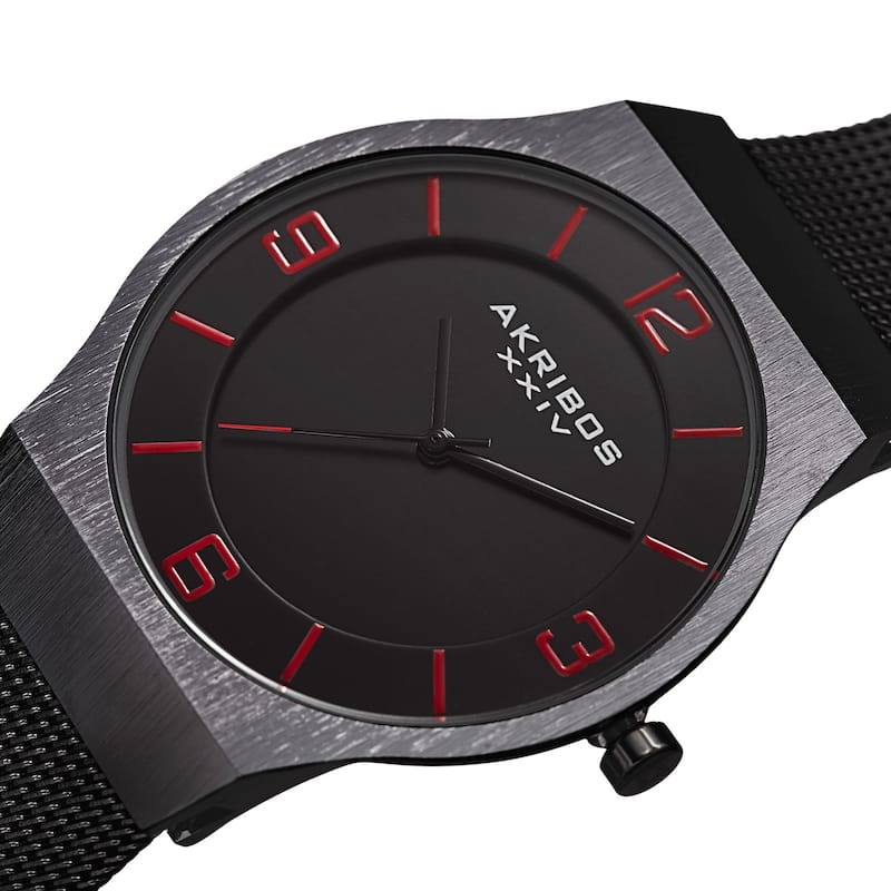 Akribos XXIV Men's Quartz Stainless Steel Mesh Black Bracelet Watch