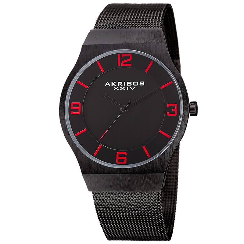 Akribos XXIV Men's Quartz Stainless Steel Mesh Black Bracelet Watch