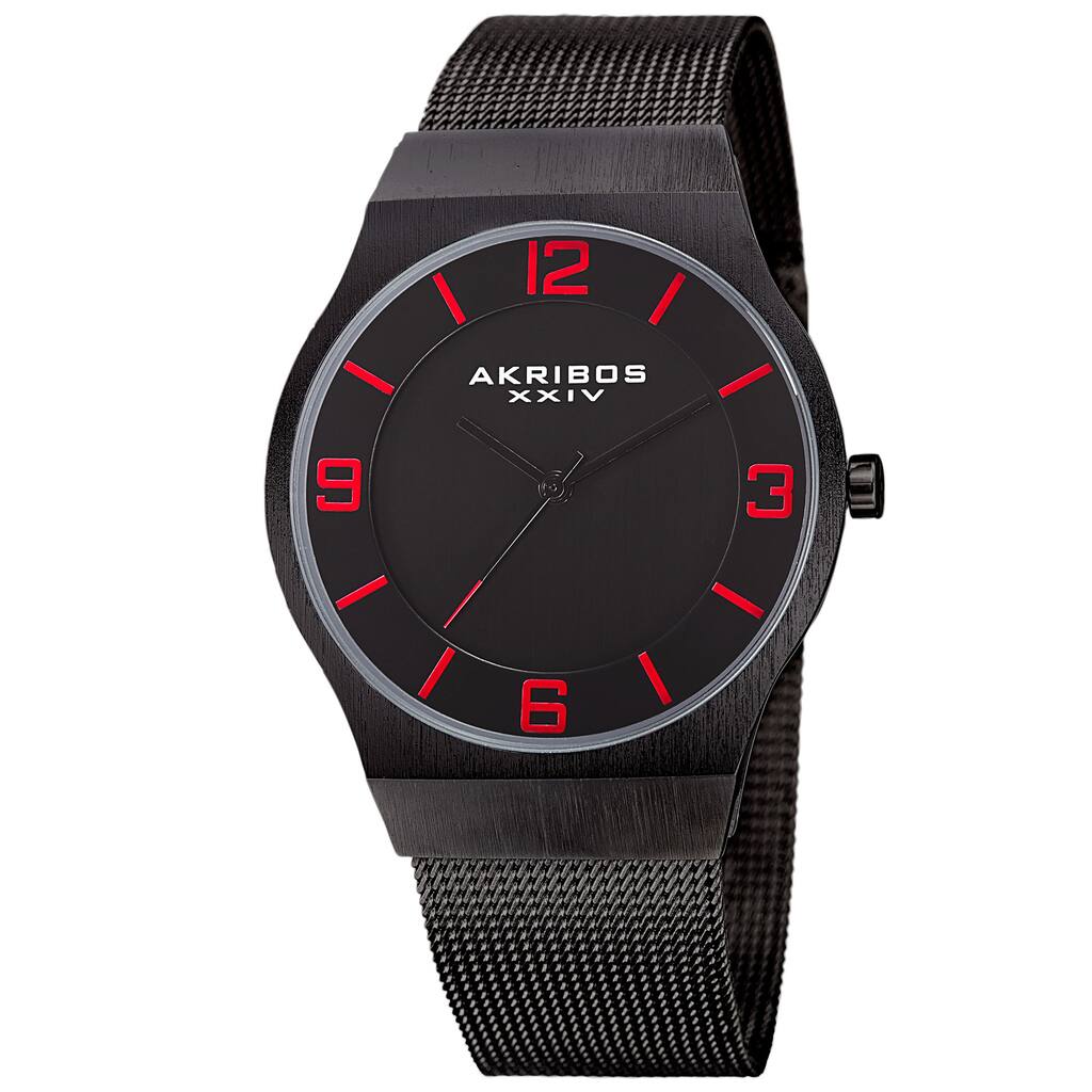 Akribos XXIV Men's Quartz Stainless Steel Mesh Black Bracelet Watch