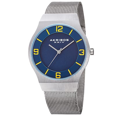 Akribos XXIV Men's Quartz Stainless Steel Mesh Blue Bracelet Watch