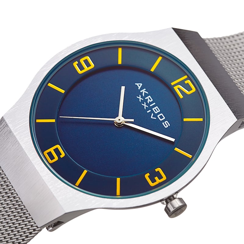 Akribos XXIV Men's Quartz Stainless Steel Mesh Blue Bracelet Watch