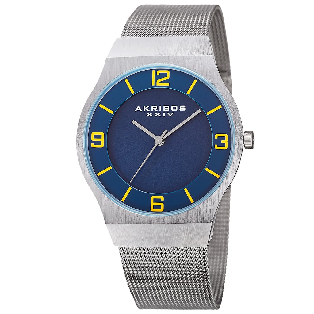 Akribos XXIV Men's Quartz Stainless Steel Mesh Blue Bracelet Watch