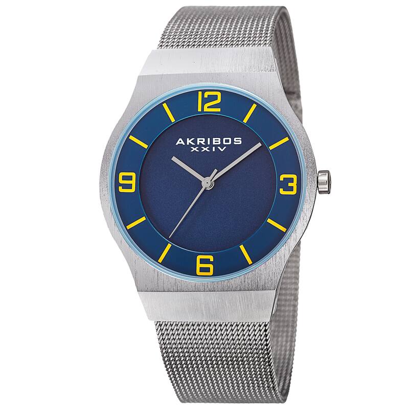 Akribos XXIV Men's Quartz Stainless Steel Mesh Blue Bracelet Watch