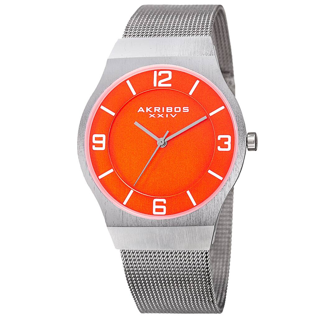 Akribos XXIV Men's Quartz Stainless Steel Mesh Orange Bracelet Watch