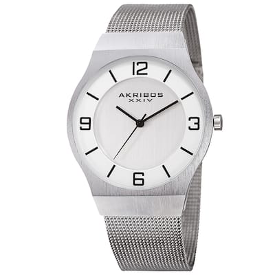 Akribos XXIV Men's Quartz Stainless Steel Mesh Silver-Tone Bracelet Watch - silver