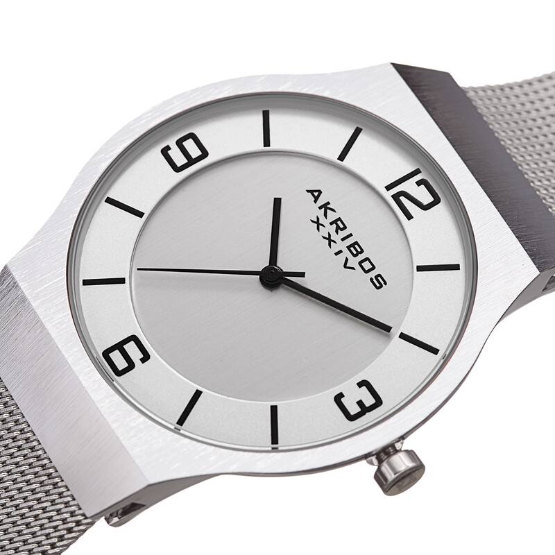 Akribos XXIV Men's Quartz Stainless Steel Mesh Silver-Tone Bracelet Watch - silver