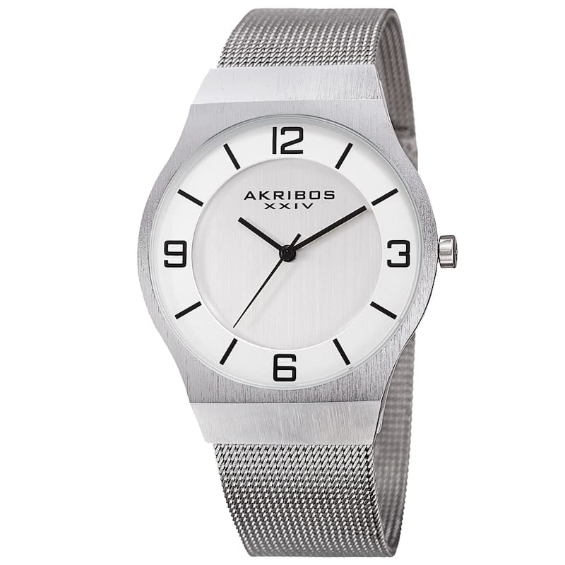 Akribos XXIV Men's Quartz Stainless Steel Mesh Silver-Tone Bracelet Watch - silver