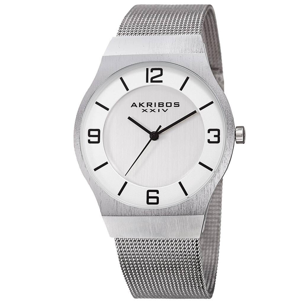 Akribos XXIV Men's Quartz Stainless Steel Mesh Silver-Tone Bracelet Watch - silver