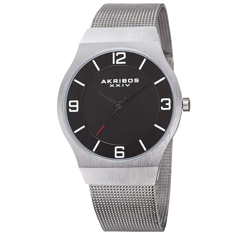 Akribos XXIV Men's Quartz Stainless Steel Mesh Silver-Tone Bracelet Watch - black