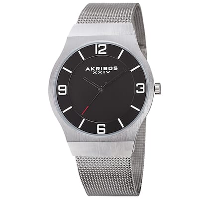 Akribos XXIV Men's Quartz Stainless Steel Mesh Silver-Tone Bracelet Watch - black