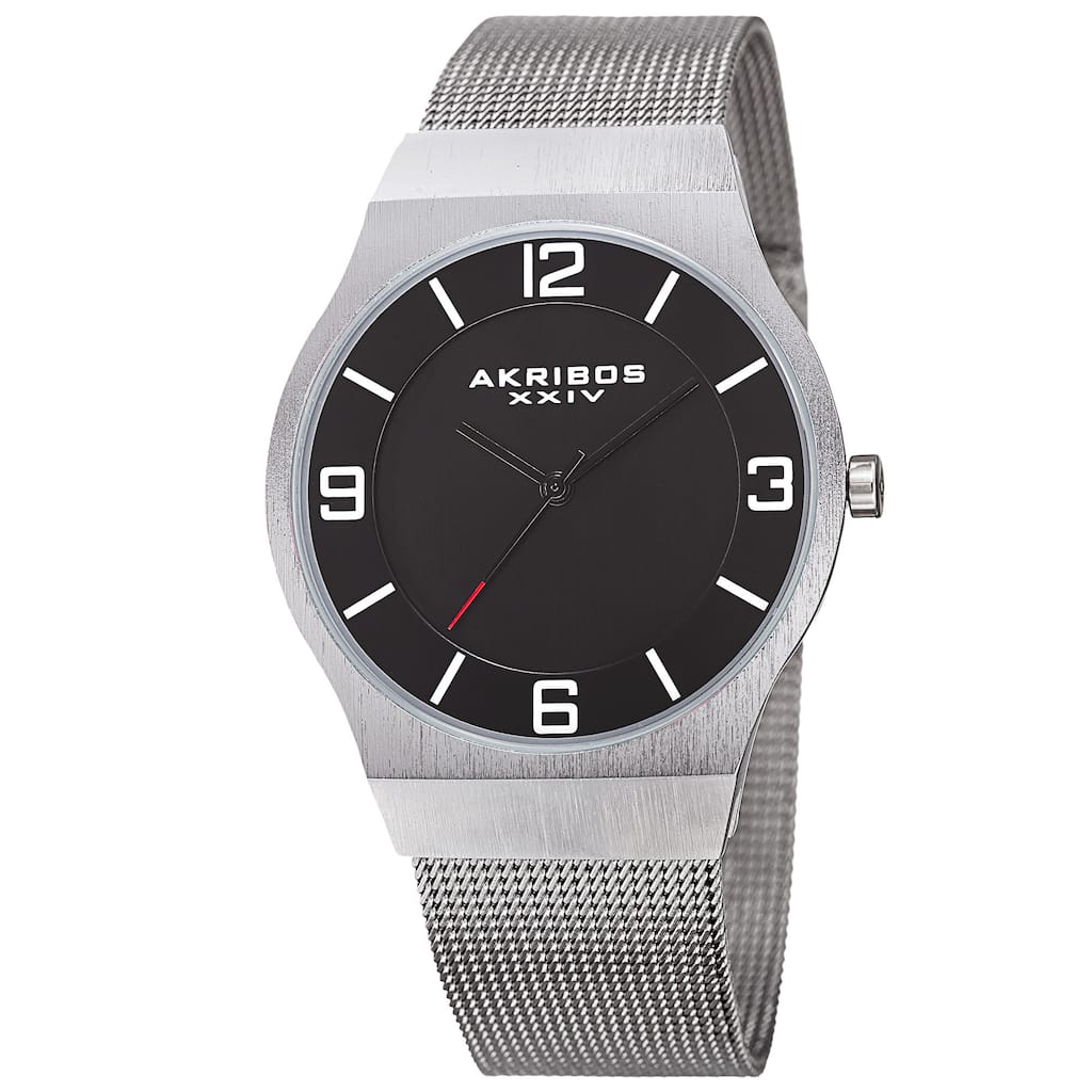 Akribos XXIV Men's Quartz Stainless Steel Mesh Silver-Tone Bracelet Watch - black