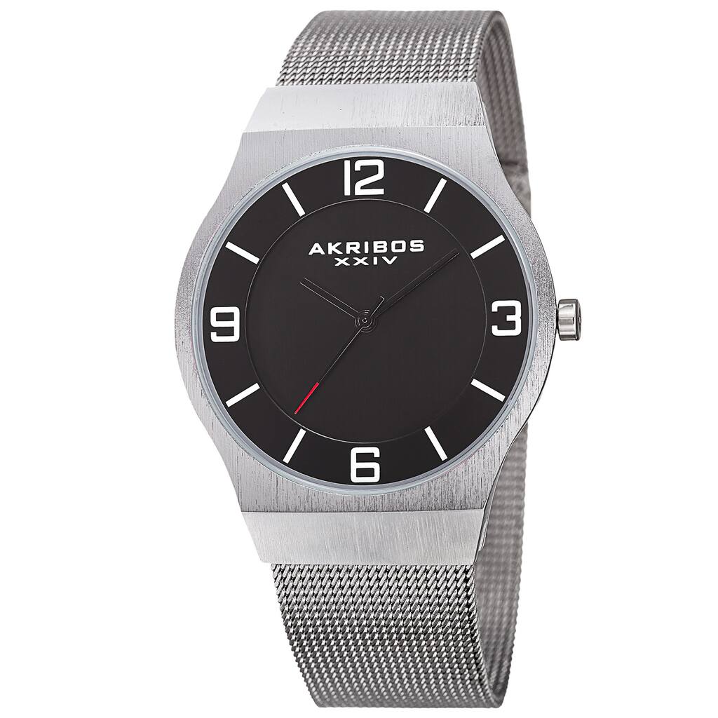 Akribos XXIV Men's Quartz Stainless Steel Mesh Silver-Tone Bracelet Watch - black