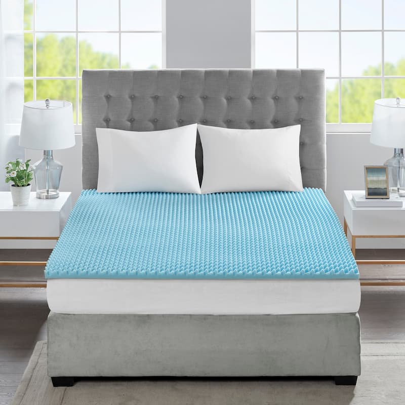 Madison Park All Season Reversible Hypoallergenic 1.5" Gel Memory Foam Mattress Topper - Blue