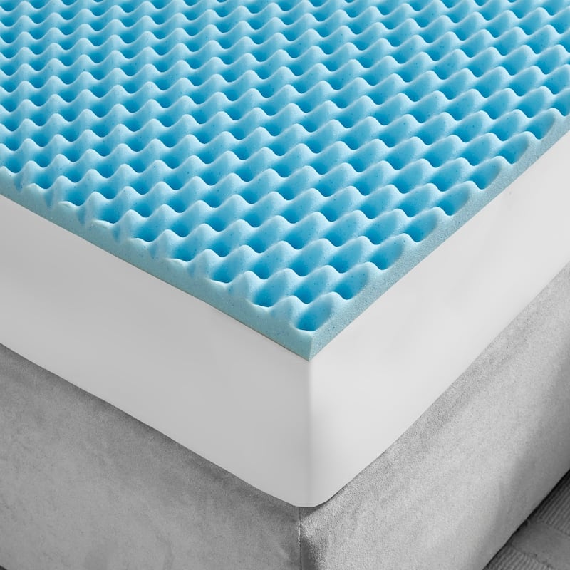 Madison Park All Season Reversible Hypoallergenic 1.5" Gel Memory Foam Mattress Topper - Blue