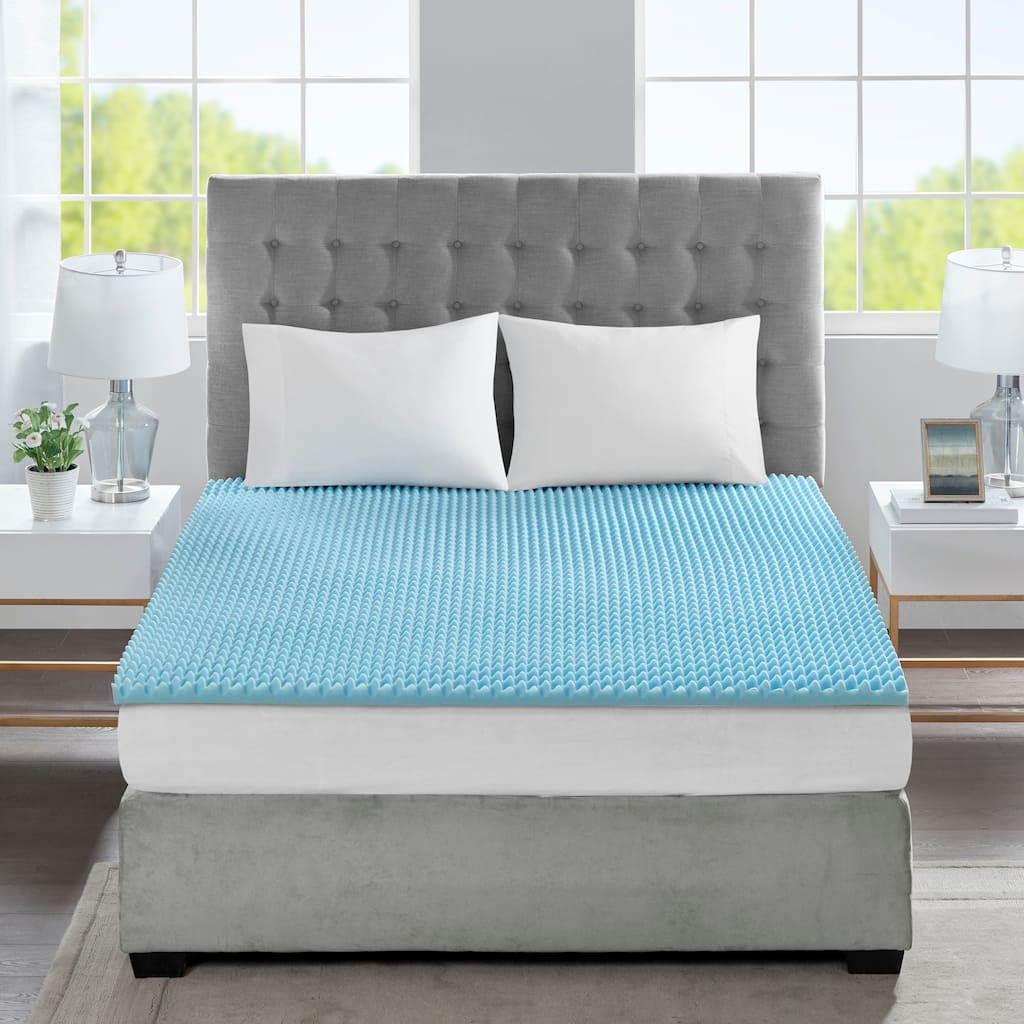 Madison Park All Season Reversible Hypoallergenic 1.5" Gel Memory Foam Mattress Topper - Blue